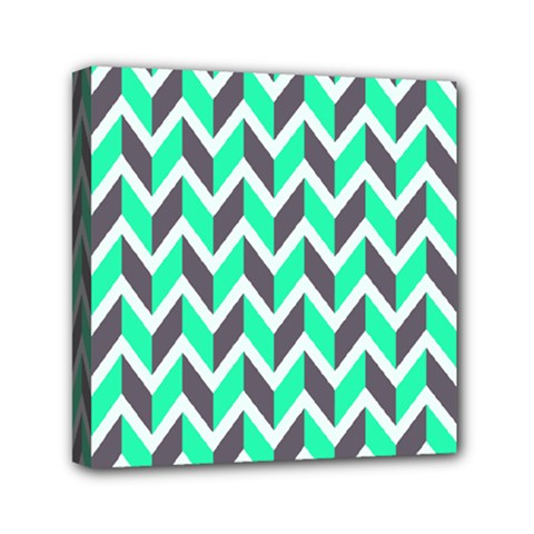 Zigzag Chevron Pattern Green Grey Mini Canvas 6  X 6 