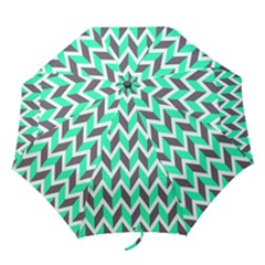 Zigzag Chevron Pattern Green Grey Folding Umbrellas