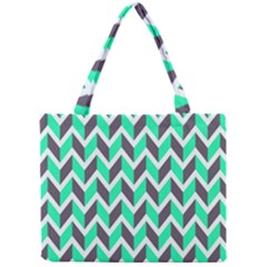 Zigzag Chevron Pattern Green Grey Mini Tote Bag