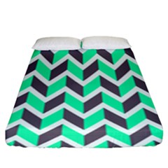 Zigzag Chevron Pattern Green Grey Fitted Sheet (king Size)
