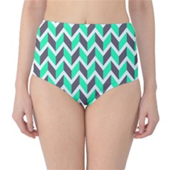 Zigzag Chevron Pattern Green Grey Classic High-waist Bikini Bottoms