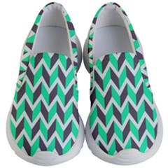 Zigzag Chevron Pattern Green Grey Kid s Lightweight Slip Ons by snowwhitegirl