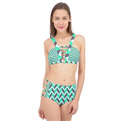 Zigzag Chevron Pattern Green Grey Cage Up Bikini Set by snowwhitegirl