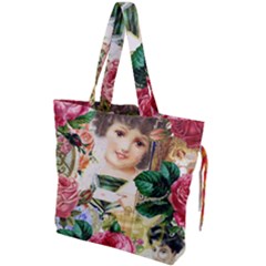 Little Girl Victorian Collage Drawstring Tote Bag