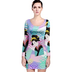 Japanese Abstract Long Sleeve Velvet Bodycon Dress by snowwhitegirl