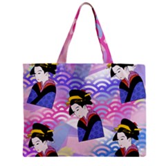 Japanese Abstract Blue Zipper Mini Tote Bag