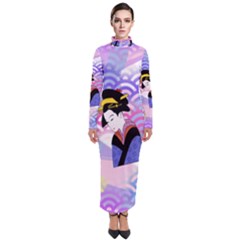 Japanese Abstract Blue Turtleneck Maxi Dress by snowwhitegirl