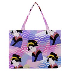 Japanese Abstract Blue Zipper Medium Tote Bag