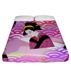 Japanese Abstract Pink Fitted Sheet (queen Size)