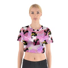 Japanese Abstract Pink Cotton Crop Top by snowwhitegirl