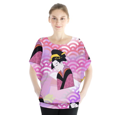 Japanese Abstract Pink Blouse by snowwhitegirl