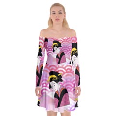 Japanese Abstract Pink Off Shoulder Skater Dress by snowwhitegirl