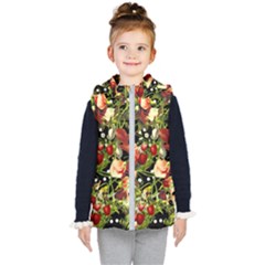 Fruit Blossom Black Kid s Hooded Puffer Vest by snowwhitegirl