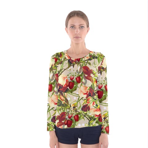 Fruit Blossom Beige Women s Long Sleeve Tee by snowwhitegirl