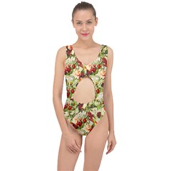 Fruit Blossom Beige Center Cut Out Swimsuit by snowwhitegirl