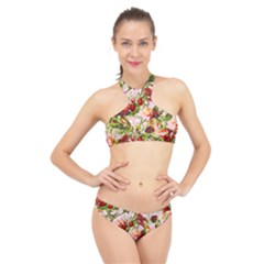 Fruit Blossom Pink High Neck Bikini Set