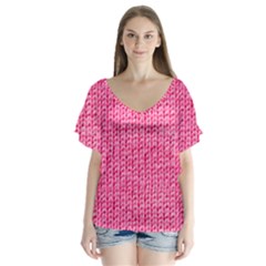 Knitted Wool Bright Pink V-neck Flutter Sleeve Top by snowwhitegirl