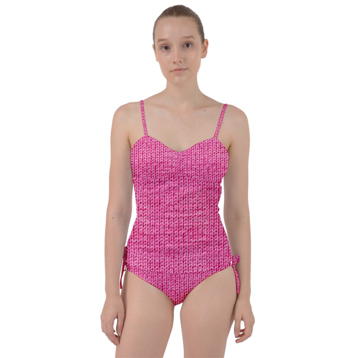 Knitted Wool Bright Pink Sweetheart Tankini Set