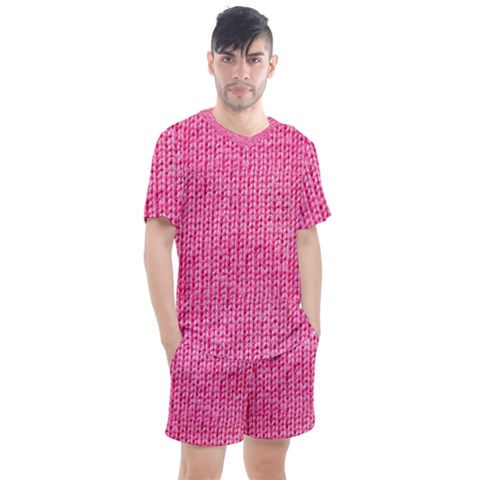 Knitted Wool Bright Pink Men s Mesh Tee And Shorts Set by snowwhitegirl