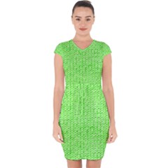 Knitted Wool Neon Green Capsleeve Drawstring Dress 