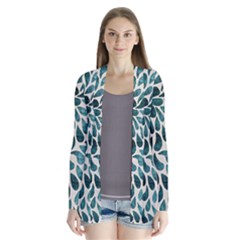 Teal Abstract Swirl Drops Drape Collar Cardigan