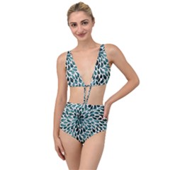 Teal Abstract Swirl Drops Tied Up Two Piece Swimsuit
