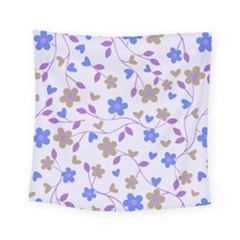Blue Vintage Flowers Square Tapestry (small)