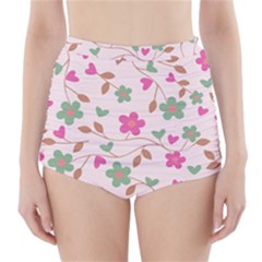 Pink Vintage Flowers High-waisted Bikini Bottoms