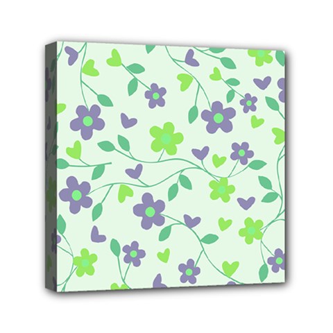 Green Vintage Flowers Mini Canvas 6  X 6 