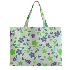 Green Vintage Flowers Zipper Mini Tote Bag