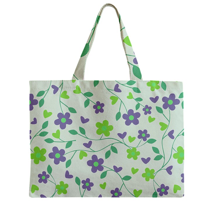 Green Vintage Flowers Zipper Mini Tote Bag