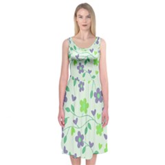 Green Vintage Flowers Midi Sleeveless Dress