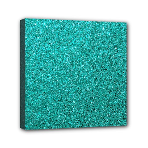 Aqua Glitter Mini Canvas 6  X 6 