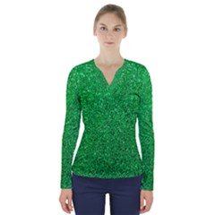 Green Glitter V-neck Long Sleeve Top by snowwhitegirl