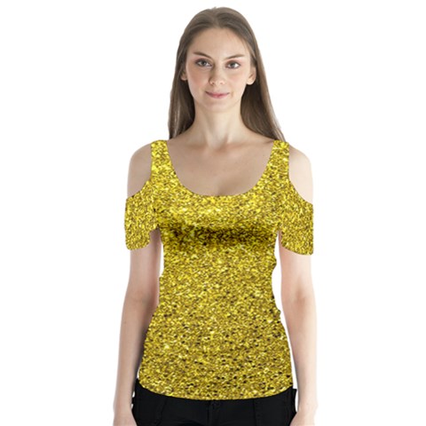 Gold  Glitter Butterfly Sleeve Cutout Tee  by snowwhitegirl