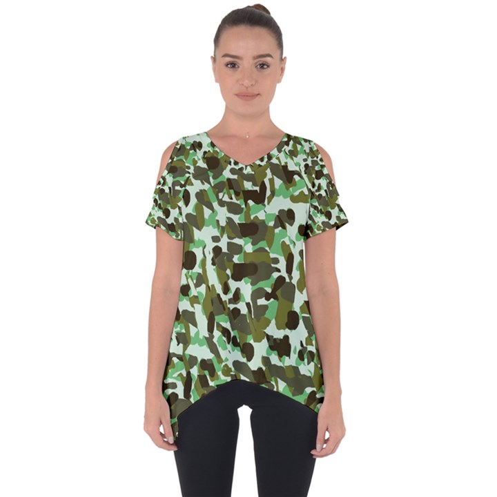 Brownish Green Camo Cut Out Side Drop Tee