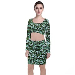 Green Camo Long Sleeve Crop Top & Bodycon Skirt Set by snowwhitegirl