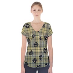 Yellow Plaid Anarchy Short Sleeve Front Detail Top by snowwhitegirl