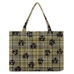 Yellow Plaid Anarchy Zipper Medium Tote Bag