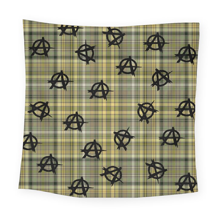 Yellow Plaid Anarchy Square Tapestry (Large)