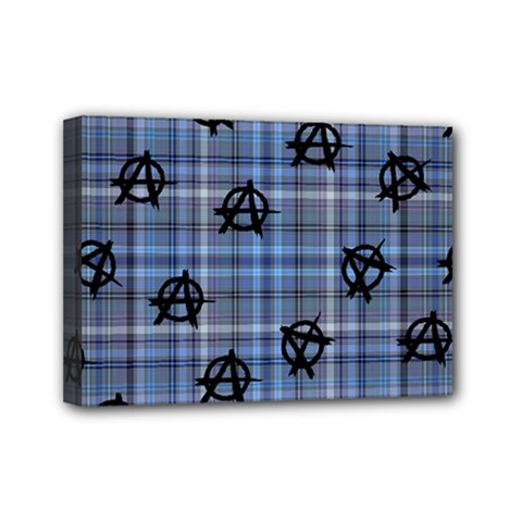 Blue  Plaid Anarchy Mini Canvas 7  X 5 