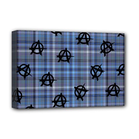 Blue  Plaid Anarchy Deluxe Canvas 18  X 12  