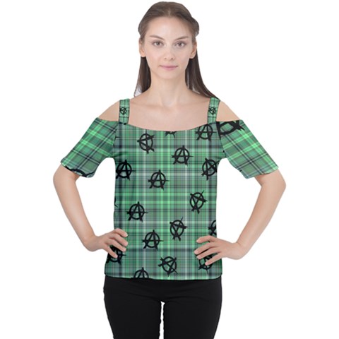 Green  Plaid Anarchy Cutout Shoulder Tee by snowwhitegirl