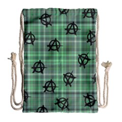 Green  Plaid Anarchy Drawstring Bag (large) by snowwhitegirl