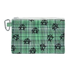 Green  Plaid Anarchy Canvas Cosmetic Bag (large) by snowwhitegirl