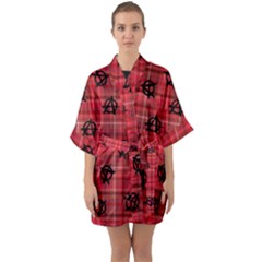 Red Plaid Anarchy Quarter Sleeve Kimono Robe