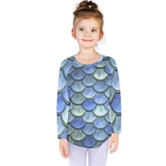 Blue Mermaid Scale Kids  Long Sleeve Tee