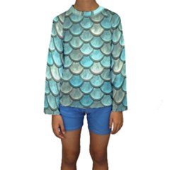 Aqua Mermaid Scale Kids  Long Sleeve Swimwear by snowwhitegirl