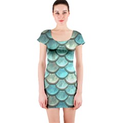 Aqua Mermaid Scale Short Sleeve Bodycon Dress by snowwhitegirl