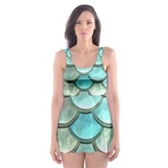 Aqua Mermaid Scale Skater Dress Swimsuit by snowwhitegirl